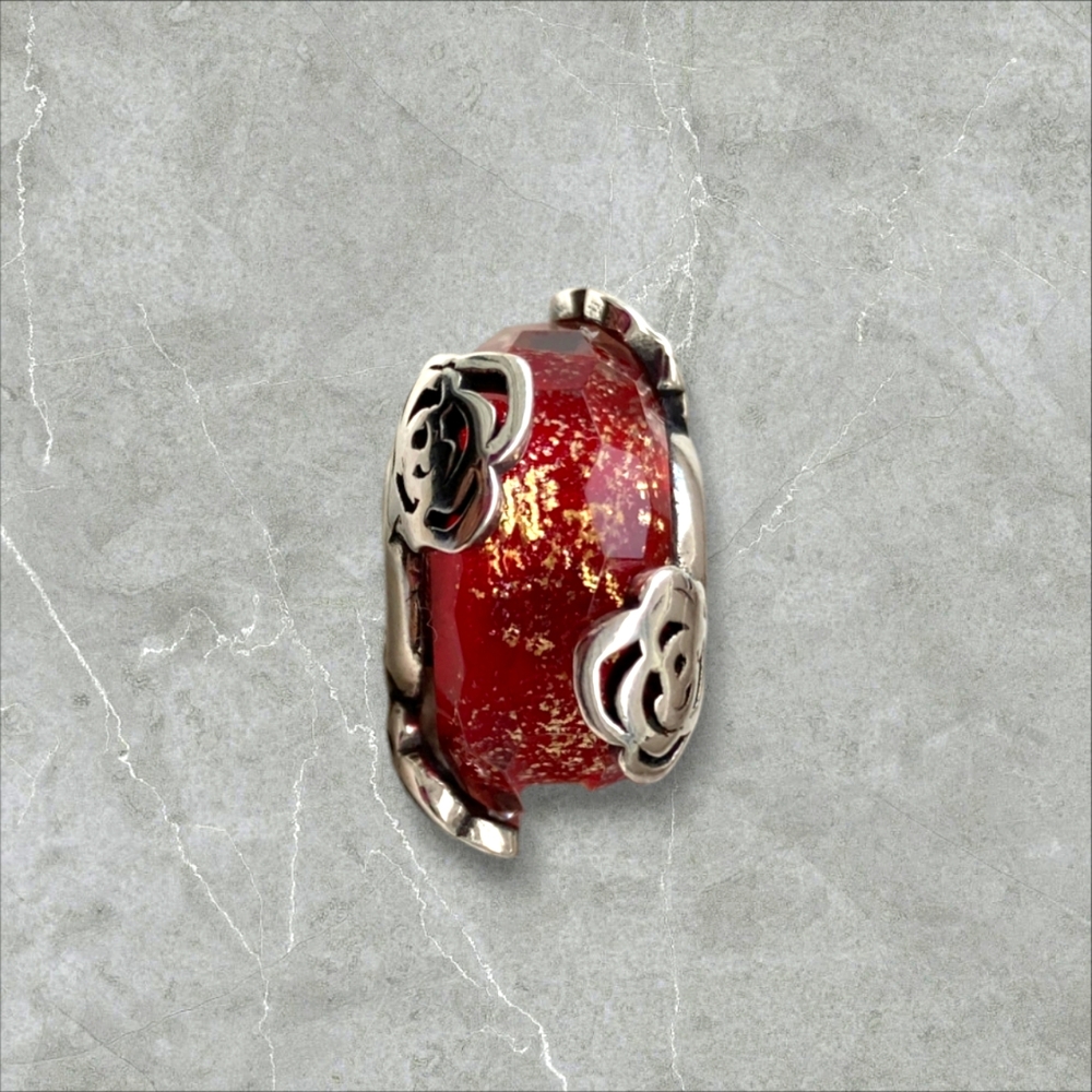 BOGO! BUNDLE FOR DISCOUNT! 925 Silver Beautiful Red Flower Murano Gold flecks - Picture 3 of 4